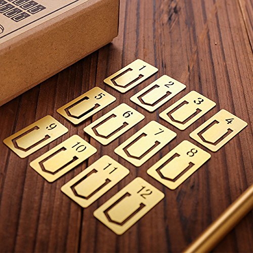 EKLOEN 12pcs Brass Bookmarks, Mini Cute 1-12 Number Book Marks Ideal Gifts