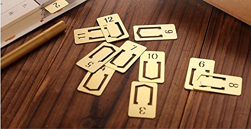 EKLOEN 12pcs Brass Bookmarks, Mini Cute 1-12 Number Book Marks Ideal Gifts