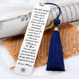 Valentine's Day Gifts for Son from Mom, Inspirational Bookmark Gifts for Teen Boy, Birthday Gift for Son in Law, Graduation Gift for Son from Mother, Christmas Stocking Stuffer Gift for Step Son Adult