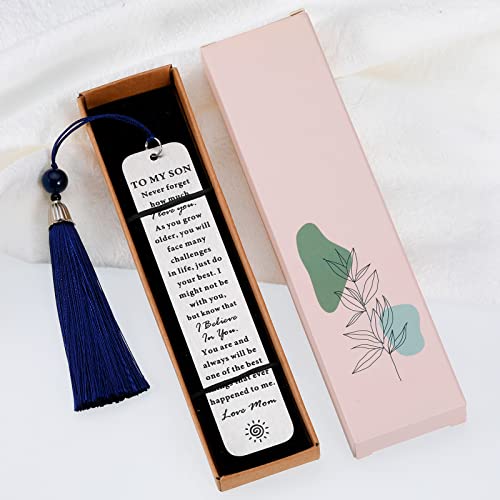 Valentine's Day Gifts for Son from Mom, Inspirational Bookmark Gifts for Teen Boy, Birthday Gift for Son in Law, Graduation Gift for Son from Mother, Christmas Stocking Stuffer Gift for Step Son Adult