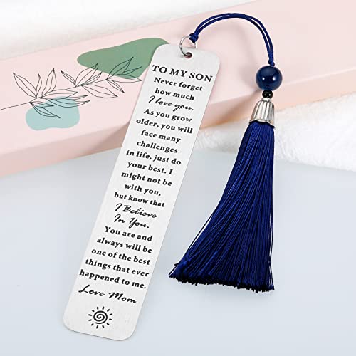 Valentine's Day Gifts for Son from Mom, Inspirational Bookmark Gifts for Teen Boy, Birthday Gift for Son in Law, Graduation Gift for Son from Mother, Christmas Stocking Stuffer Gift for Step Son Adult