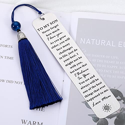 Valentine's Day Gifts for Son from Mom, Inspirational Bookmark Gifts for Teen Boy, Birthday Gift for Son in Law, Graduation Gift for Son from Mother, Christmas Stocking Stuffer Gift for Step Son Adult