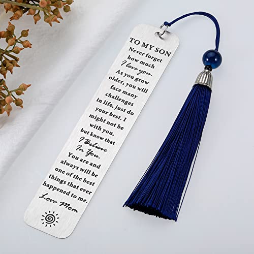 Valentine's Day Gifts for Son from Mom, Inspirational Bookmark Gifts for Teen Boy, Birthday Gift for Son in Law, Graduation Gift for Son from Mother, Christmas Stocking Stuffer Gift for Step Son Adult