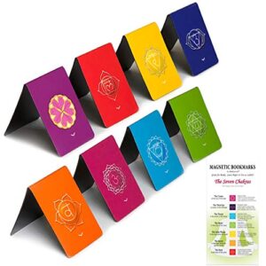 chakra magnetic bookmarks (8 pieces) with mini guide for women and men, for book pages or journals