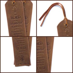 Leather Bible Bookmarks - 2 Leather Christian Bookmarks with Inspirational Bible Verse | Psalm 23 The Lord is My Shepherd | Perfect Religious Book Marker Gifts for Men, Women, Readers and Friends