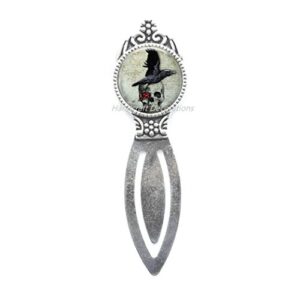 raven and skull bookmark, skull jewelry, skull bookmark,raven bookmark,book bookmark – fairy tales – poe jewelry – bird bookmark – bird jewelry.f167 (e1)