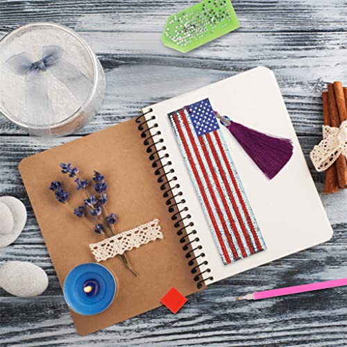 MWOOT 2 Pcs American Flag 5D Diamond Art Painting DIY Bookmarks, Marcadores Libro Pintura Diamantes Leather Tassel Bookmark, Statue of Liberty Beaded Book Marks for Independence Day July Fourth Gift