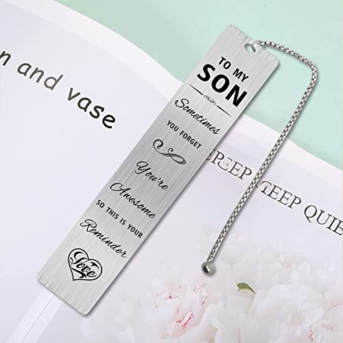 Jzxwan Son Gifts from Mom and Dad，Personalized Birthday Graduation Gifts for Son, Sometimes You Forget You're Awesome Bookmark for Son