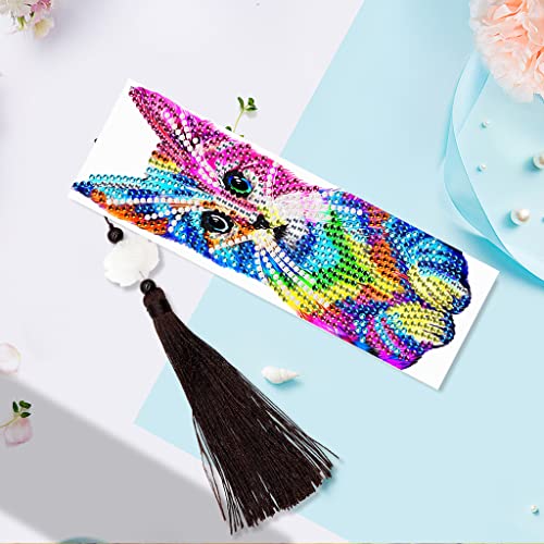 Paint Cat Diamond Painting Bookmark - pigpigboss 2 Pieces Bookmark Diamond Dots Kit Crystal Rhinestone Diamond Painting Cat Bookmark with Tassel for Adult Child Book Decor Arts Gift