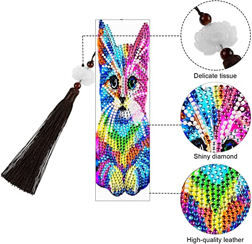 Paint Cat Diamond Painting Bookmark - pigpigboss 2 Pieces Bookmark Diamond Dots Kit Crystal Rhinestone Diamond Painting Cat Bookmark with Tassel for Adult Child Book Decor Arts Gift