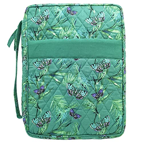 DIWI Quilted Bible Cover Extra Large Sizes 11.25 X 8.25 X 2.75 Inches Good Book Case Teal Color (XL, C1 Butterfly Green)