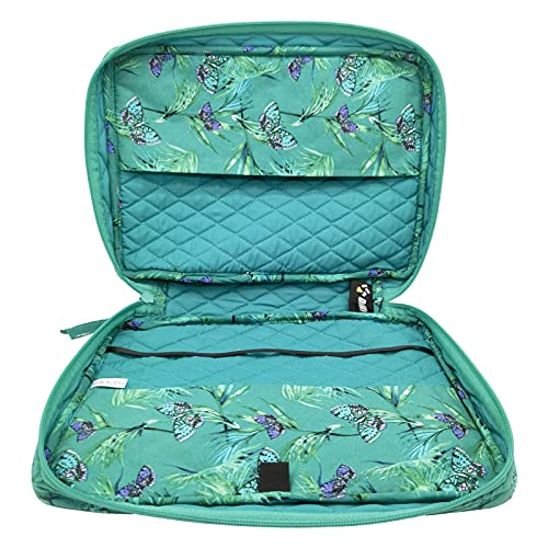 DIWI Quilted Bible Cover Extra Large Sizes 11.25 X 8.25 X 2.75 Inches Good Book Case Teal Color (XL, C1 Butterfly Green)