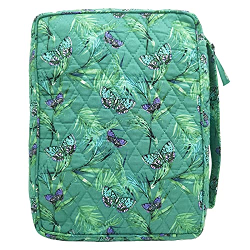 DIWI Quilted Bible Cover Extra Large Sizes 11.25 X 8.25 X 2.75 Inches Good Book Case Teal Color (XL, C1 Butterfly Green)