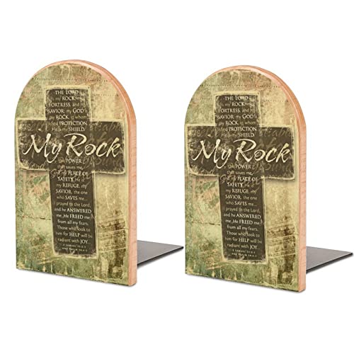 Hon-Lally Christian Religious Bible Verse The Lord is My Rock Pattern Wood Bookends Decorative Bookend Non-Skid Office Book Stand for Books Office Files Magazine,Wood-style,One Size