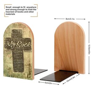 Hon-Lally Christian Religious Bible Verse The Lord is My Rock Pattern Wood Bookends Decorative Bookend Non-Skid Office Book Stand for Books Office Files Magazine,Wood-style,One Size