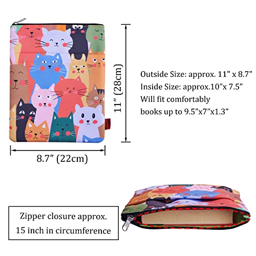 Cat Book Sleeve, Book Covers for Paperbacks, Washable Fabric, Book Sleeves with Zipper, Medium 11 Inch X 8.7 Inch Book Lover Gifts