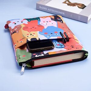 Cat Book Sleeve, Book Covers for Paperbacks, Washable Fabric, Book Sleeves with Zipper, Medium 11 Inch X 8.7 Inch Book Lover Gifts