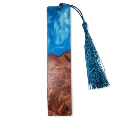 LA LIBURU Unique Hand Made Wooden and Blue Resin Bookmark with Tassel (1 Random Piece Style)