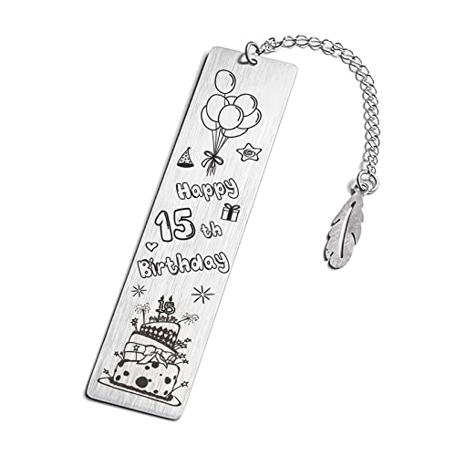 Stainless Steel Bookmark for Book Lover for Kids Girls Women Men Book Marks Happy 15th Birthday Gift