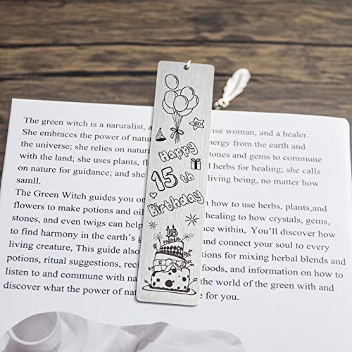 Stainless Steel Bookmark for Book Lover for Kids Girls Women Men Book Marks Happy 15th Birthday Gift