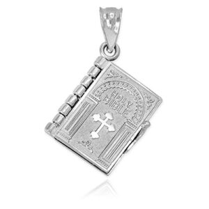 religious jewelry by fdj .925 sterling silver 5/8″ 3d hinged book with pages holy bible with lord’s prayer bottonee cross pendant charm