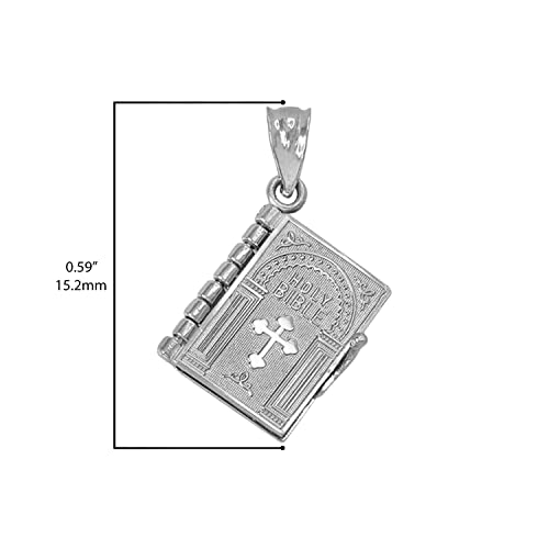 Religious Jewelry by FDJ .925 Sterling Silver 5/8" 3D Hinged Book with Pages Holy Bible with Lord’s Prayer Bottonee Cross Pendant Charm