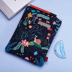 Book Sleeve Cute Snail Black Floral Book Protector Book Sleeves with Zipper, Medium 11 Inch X 8.7 Inch Book Lover Gifts