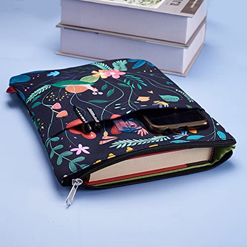 Book Sleeve Cute Snail Black Floral Book Protector Book Sleeves with Zipper, Medium 11 Inch X 8.7 Inch Book Lover Gifts