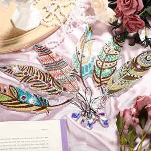 6 Pcs Diamond Painting Bookmarks Kit 5D DIY Feather Rhinestones Bookmark for Kids Adults PVC Art Bookmarks with Crystal Pendant for Crafts School Beginner Office Home, 6 Styles (Vintage)