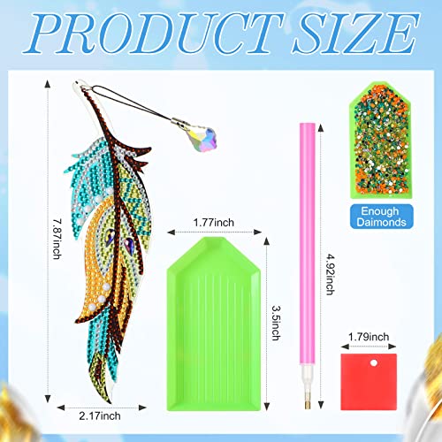 6 Pcs Diamond Painting Bookmarks Kit 5D DIY Feather Rhinestones Bookmark for Kids Adults PVC Art Bookmarks with Crystal Pendant for Crafts School Beginner Office Home, 6 Styles (Vintage)