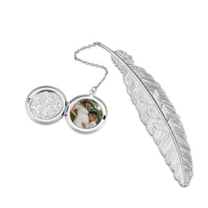 personalized master metal photo bookmark feather bookmark custom picture locket pendant for men women readers book worms birthdays christmas valentine’s day memorial gift silver 1pc