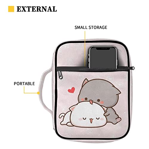 Mumeson Cute Cartoon Cats Bible Bag for Teen Girls Bible Covers with Handle Zip Pockets Durable Bible Protect Case Bible Book Covers Carrying Case Holder Bible Accessories Tote Bag Pink