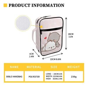 Mumeson Cute Cartoon Cats Bible Bag for Teen Girls Bible Covers with Handle Zip Pockets Durable Bible Protect Case Bible Book Covers Carrying Case Holder Bible Accessories Tote Bag Pink