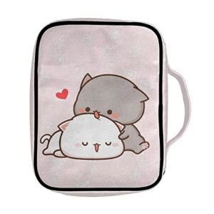 Mumeson Cute Cartoon Cats Bible Bag for Teen Girls Bible Covers with Handle Zip Pockets Durable Bible Protect Case Bible Book Covers Carrying Case Holder Bible Accessories Tote Bag Pink