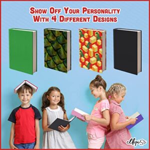 Easy Apply Stretchable Book Cover 4 Pack. 2 Solid and 2 Design Jumbo Jackets Fit Hardcover Textbooks Up to 9" x 11". Adhesive-Free, Nylon Fabric Protectors. Washable, Reusable Student School Supply