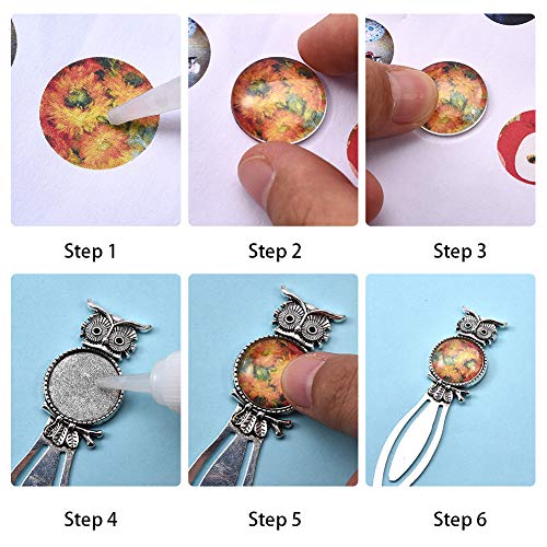 SUNNYCLUE 16Pcs 2 Colors Owl Hamsa Hand Bookmark Pendant Tray Kit Include 8pcs Metal Cabochon Bookmark Blank 8pcs Oval Round Clear Glass Cabochon Lucky Hand of Fatima Magic Style Clock Owl Bookmarks