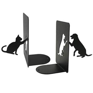 msfun dog and cat bookends, metal black desktop books organizer, gifts for book lovers dog lovers gifts for women, a pair