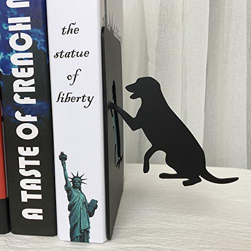 MsFun Dog and Cat Bookends, Metal Black Desktop Books Organizer, Gifts for Book Lovers Dog Lovers Gifts for Women, A Pair