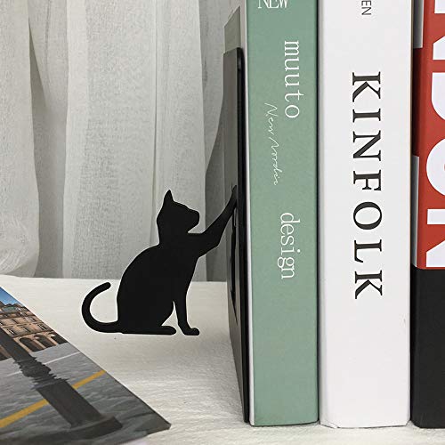 MsFun Dog and Cat Bookends, Metal Black Desktop Books Organizer, Gifts for Book Lovers Dog Lovers Gifts for Women, A Pair