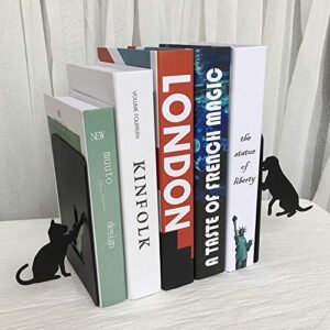 MsFun Dog and Cat Bookends, Metal Black Desktop Books Organizer, Gifts for Book Lovers Dog Lovers Gifts for Women, A Pair