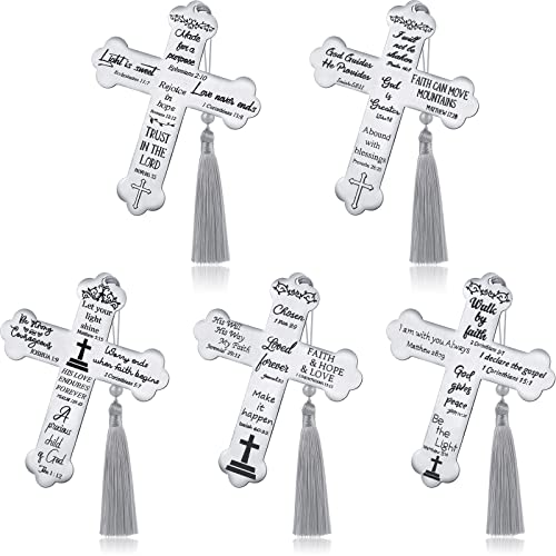 5 Pack Cross Inspirational Bookmarks with Tassel Religious Bible Verse Book Marks Ornaments Bible Bookmark Christian Bookmarks for Kids Women Men Birthday Graduation Baptism Gifts Supplies