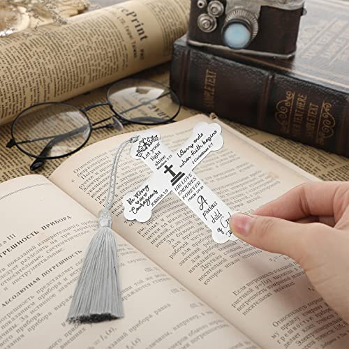 5 Pack Cross Inspirational Bookmarks with Tassel Religious Bible Verse Book Marks Ornaments Bible Bookmark Christian Bookmarks for Kids Women Men Birthday Graduation Baptism Gifts Supplies