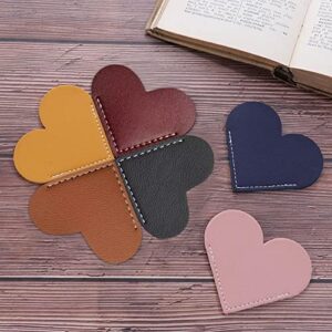 6 Pieces Leather Heart Bookmarks Cute Bookmarks Heart Page Corner Handmade Book Marks Leather Reading Accessories for Women Kids, and Cute Handmade Book Reading Gift for Book Lovers