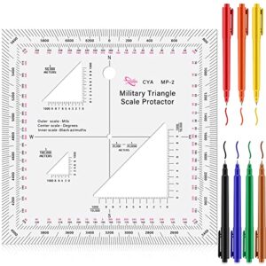 military utm/mgrs coordinate scale 7 assorted colors fine point permanent markers map reading and land navigation topographical map scale protractor and grid coordinate reader pairs with compass