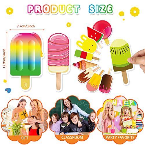 120 Pieces Summer Bookmarks for Kids Summer Ice Cream and Cold Drink Theme Bookmarks Double Sided Bookmarks Cute Colorful Bookmarks for Teachers Classroom Reward Back to School, 60 Styles