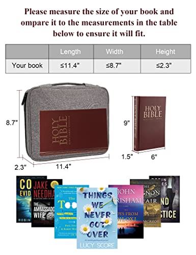 Wearlizer Bible Cover Bible Case for Women Bible Bag Large Size Bible Protective with Handle and Zipper Pocket Bible Tote Carrying Case Church Bag Journal Pouch Ideal Gift for Girls Men Kids Grey