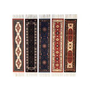 set of 5 rug bookmarks, colorful carpet book marks for reading, miniature oriental style design, novelty office accessories