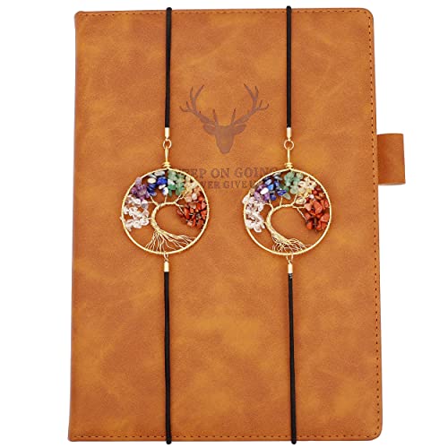 Mornajina 2Packs Elastic Bookmark with Tree of Life Chakra Pendant, Kid Bookmark, Book Markers for Kids/Women, Perfect Gift for Reader (Round Gold, Style 2)