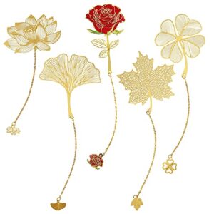 dland 5 pack metal chain bookmarks, gold and color cutout botanical bookmarks for book lovers, writers, readers, kids, teens, adults, women men