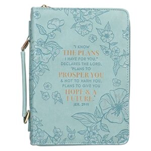 christian art gifts faux leather fashion bible cover: i know the plans i have for you – jeremiah 29:11 inspirational bible verse, debossed floral teal design, medium